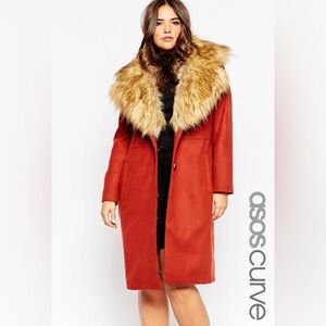 ASOS Rust Teddy Jacket with Faux Fur Collar size 6.